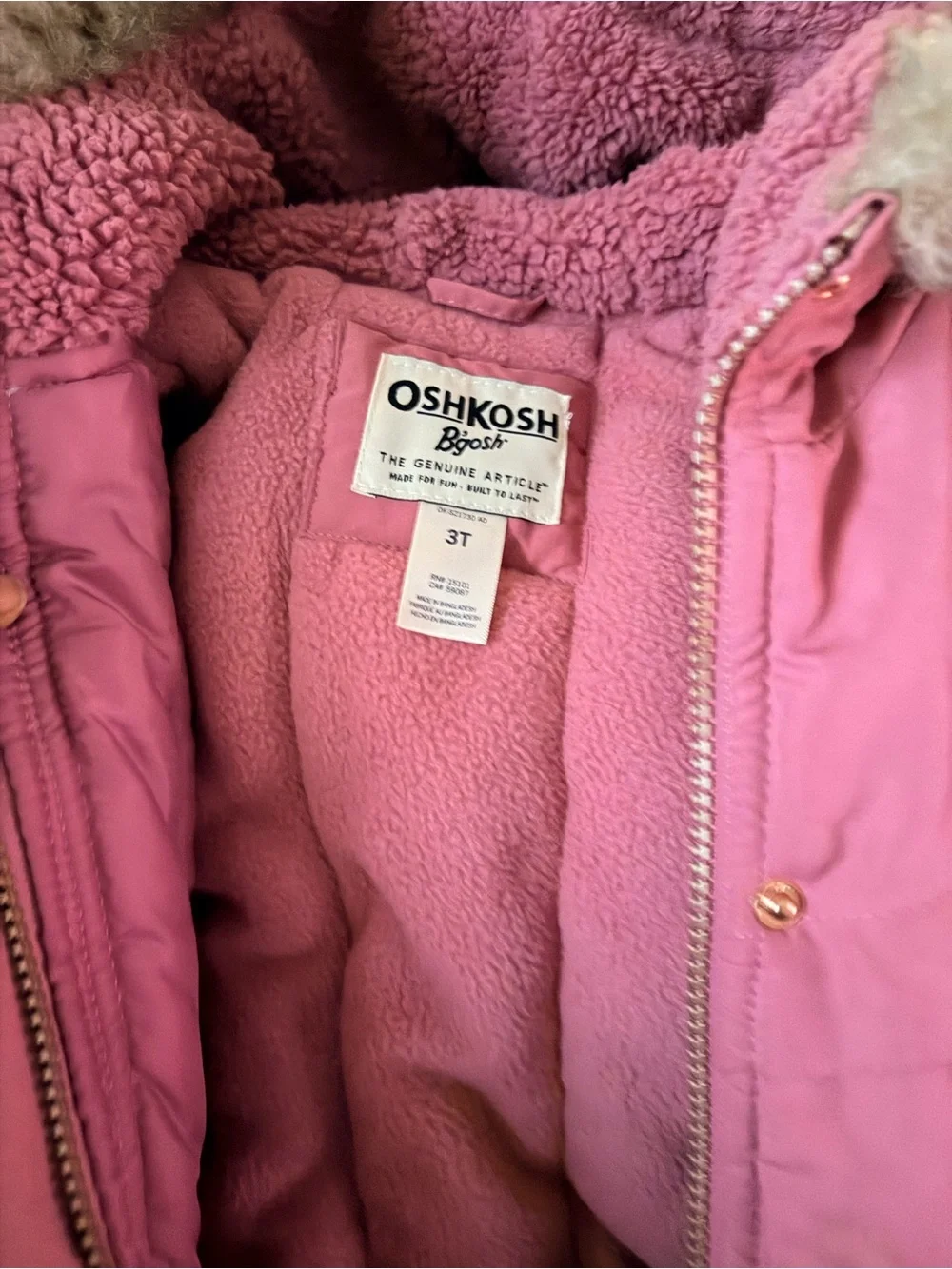 OshKosh B'gosh Soft Pink Sherpa-Lined Puffer Jacket